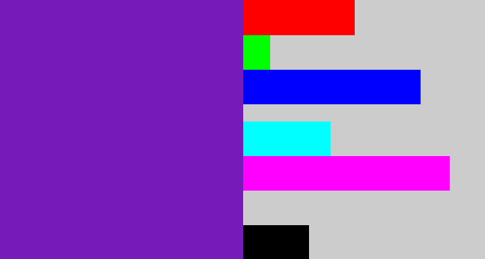 Hex color #761bb9 - purple