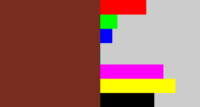 Hex color #762c1e - reddish brown
