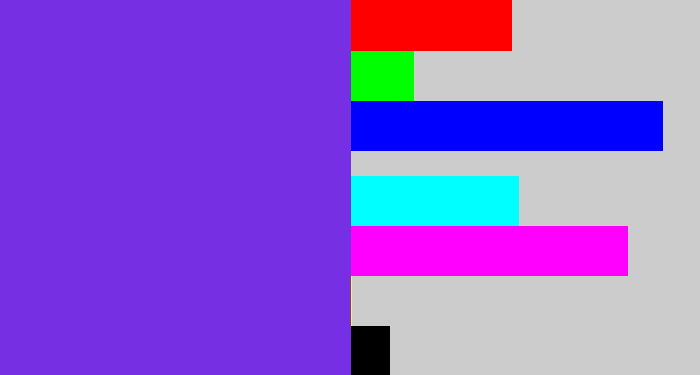 Hex color #762fe3 - bluish purple