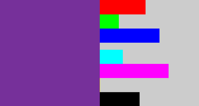 Hex color #76309a - purple