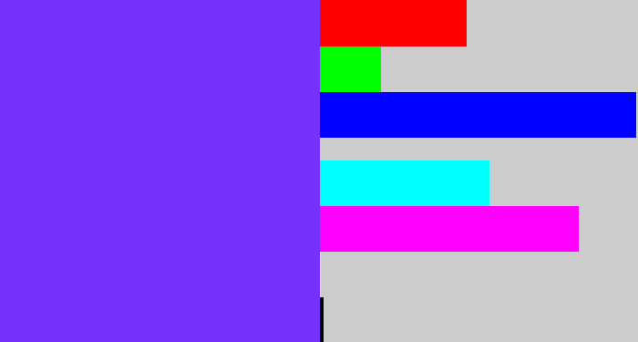 Hex color #7631fc - bluish purple