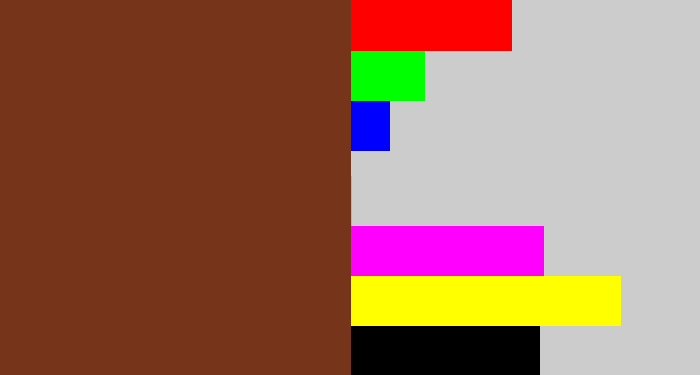 Hex color #76351b - reddish brown