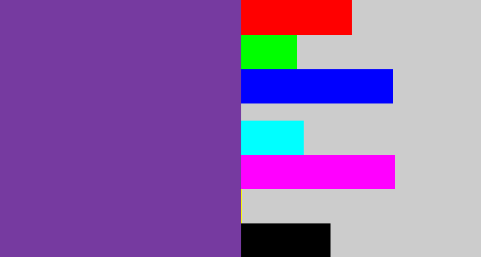 Hex color #763aa0 - purple