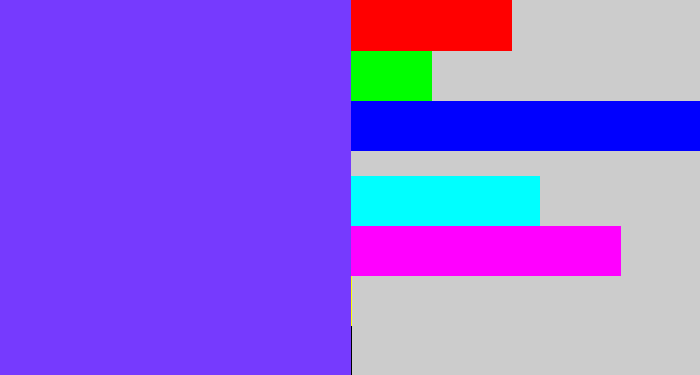 Hex color #763afe - bluish purple