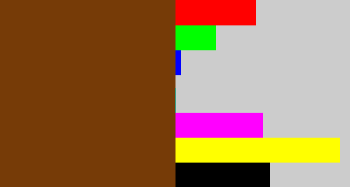 Hex color #763b07 - reddish brown