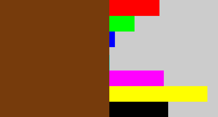 Hex color #763b0c - reddish brown