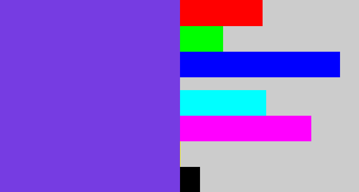 Hex color #763ce2 - bluish purple