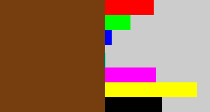Hex color #763d0f - reddish brown