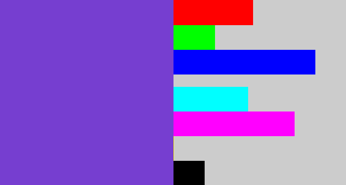 Hex color #763ed0 - bluey purple