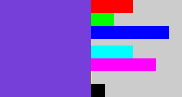 Hex color #763fda - bluish purple