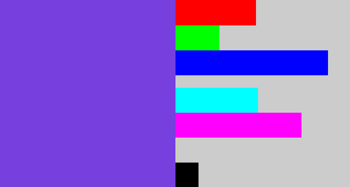Hex color #763fde - bluish purple