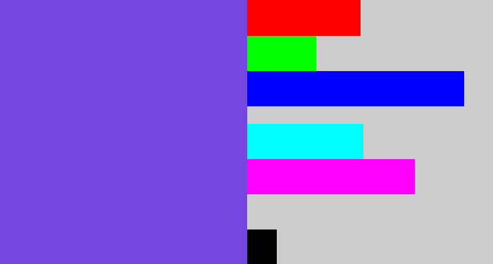 Hex color #7647e0 - bluish purple