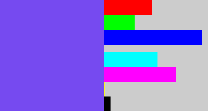 Hex color #764af0 - bluish purple
