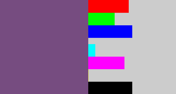 Hex color #764c80 - dull purple