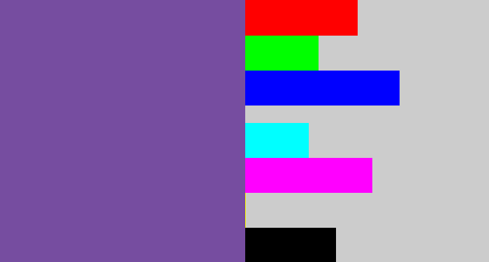 Hex color #764da0 - muted purple