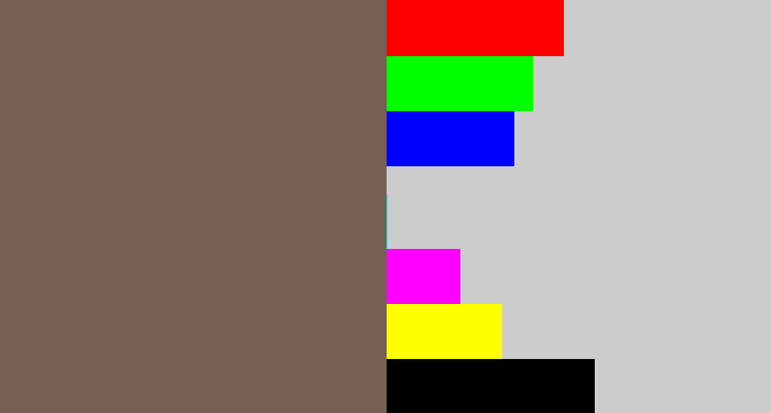 Hex color #766053 - greyish brown
