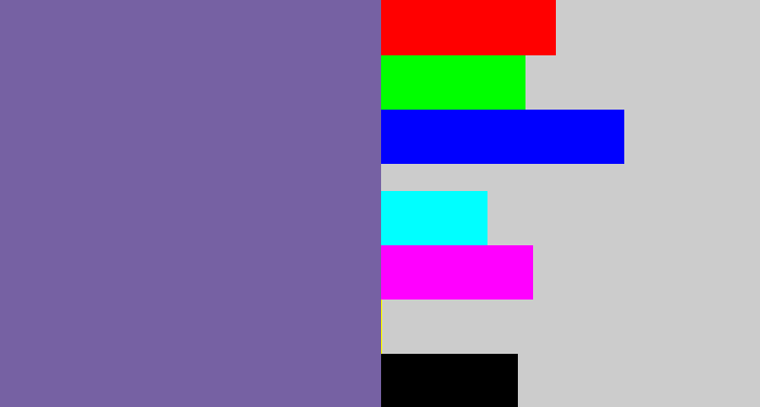 Hex color #7661a3 - dark lavender