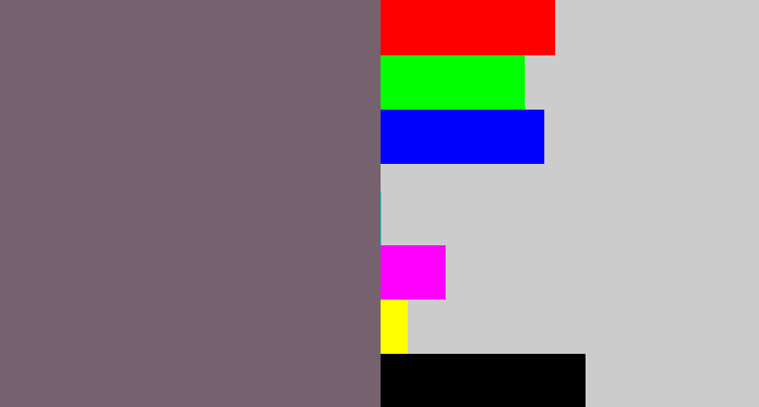 Hex color #76626e - purplish grey