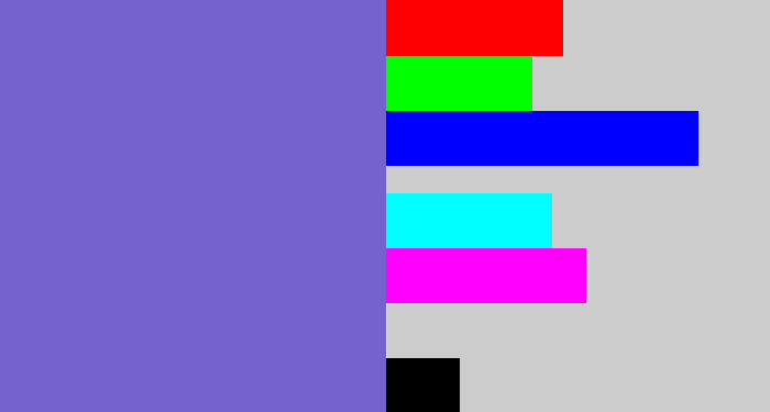 Hex color #7662ce - light indigo