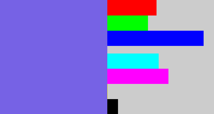 Hex color #7662e5 - purpley