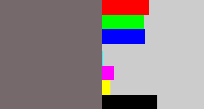 Hex color #76696c - purplish grey