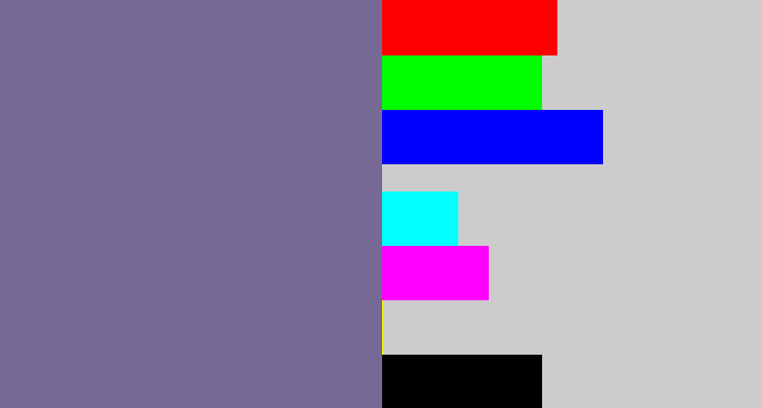 Hex color #766a94 - grey purple