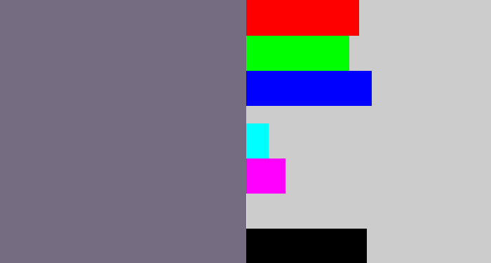 Hex color #766c81 - purplish grey