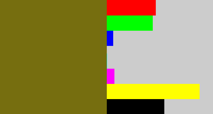 Hex color #766e0f - brown green