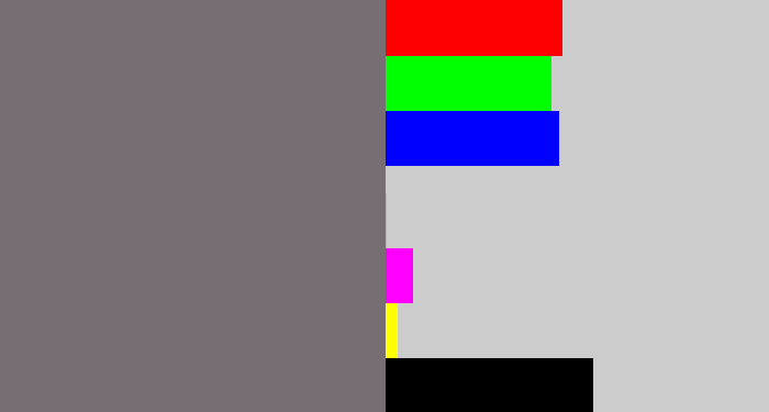 Hex color #766e72 - purplish grey
