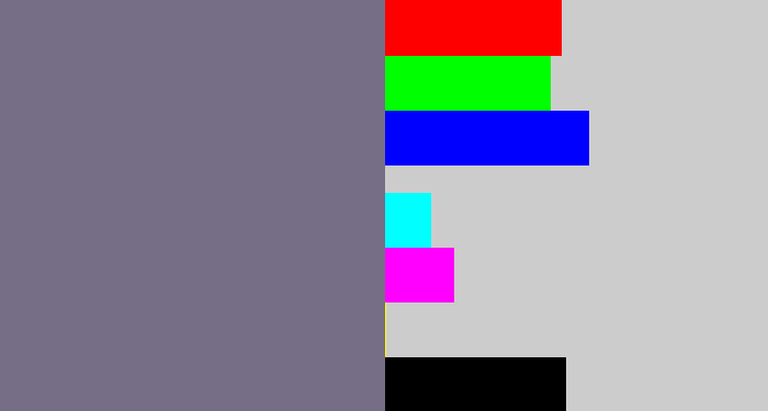 Hex color #766e86 - purplish grey