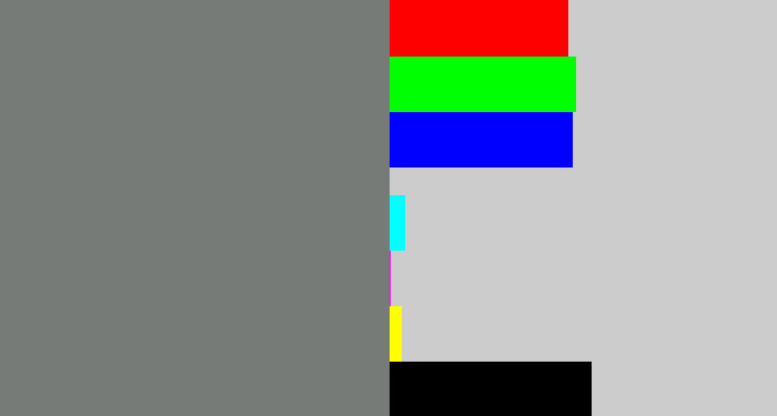 Hex color #767b77 - medium grey