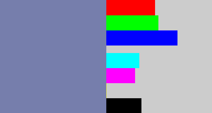 Hex color #767eac - blue/grey