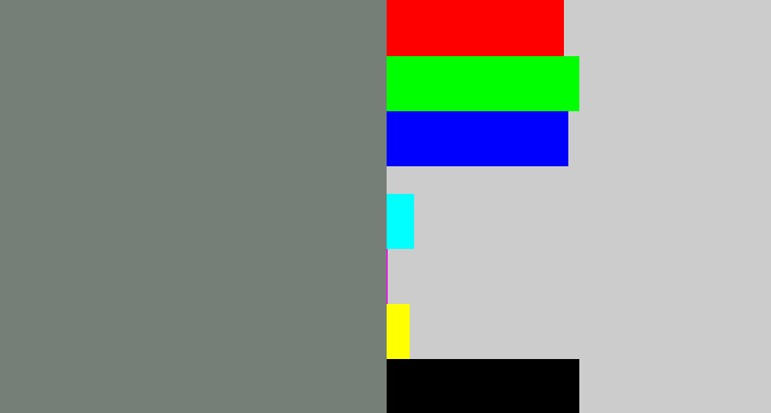 Hex color #767f77 - medium grey