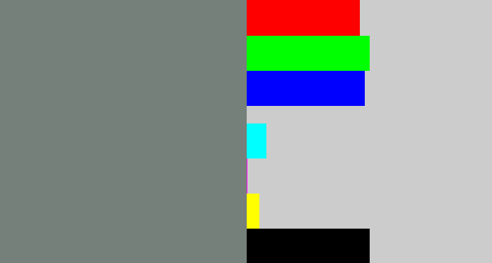 Hex color #76807a - medium grey