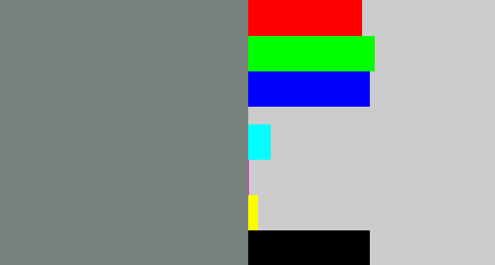 Hex color #76817c - medium grey