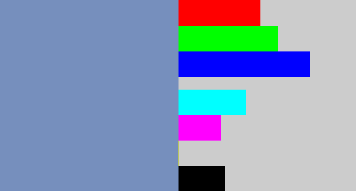 Hex color #768fbd - faded blue