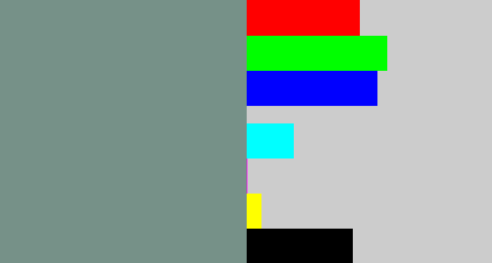 Hex color #769188 - bluish grey