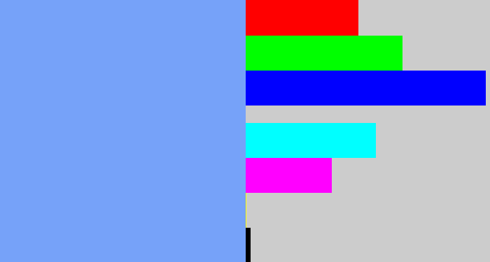 Hex color #76a2f9 - sky blue