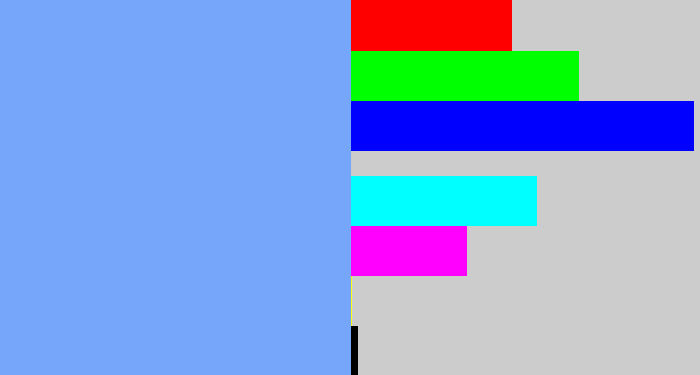 Hex color #76a6f9 - sky blue