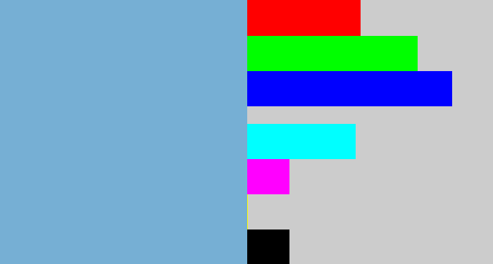 Hex color #76afd4 - greyblue
