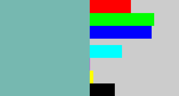 Hex color #76b8b0 - pale teal