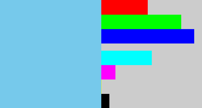 Hex color #76c9eb - lightblue