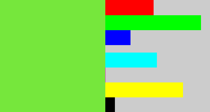 Hex color #76e73c - kiwi green