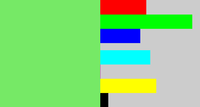 Hex color #76ea67 - lighter green