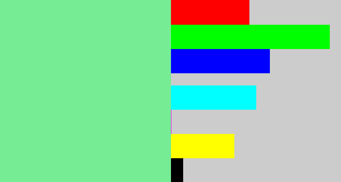 Hex color #76ec95 - light bluish green