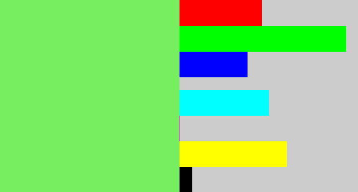 Hex color #76ee60 - lighter green