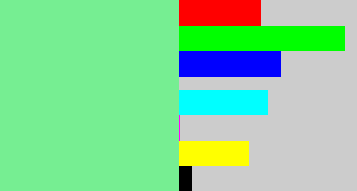 Hex color #76ee92 - light bluish green