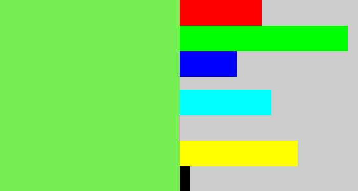 Hex color #76ef52 - lighter green