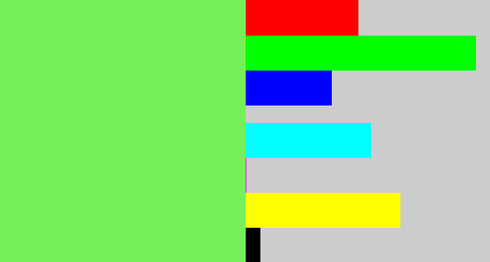 Hex color #76ef59 - lighter green
