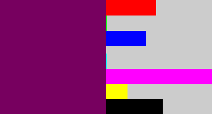 Hex color #77005f - rich purple